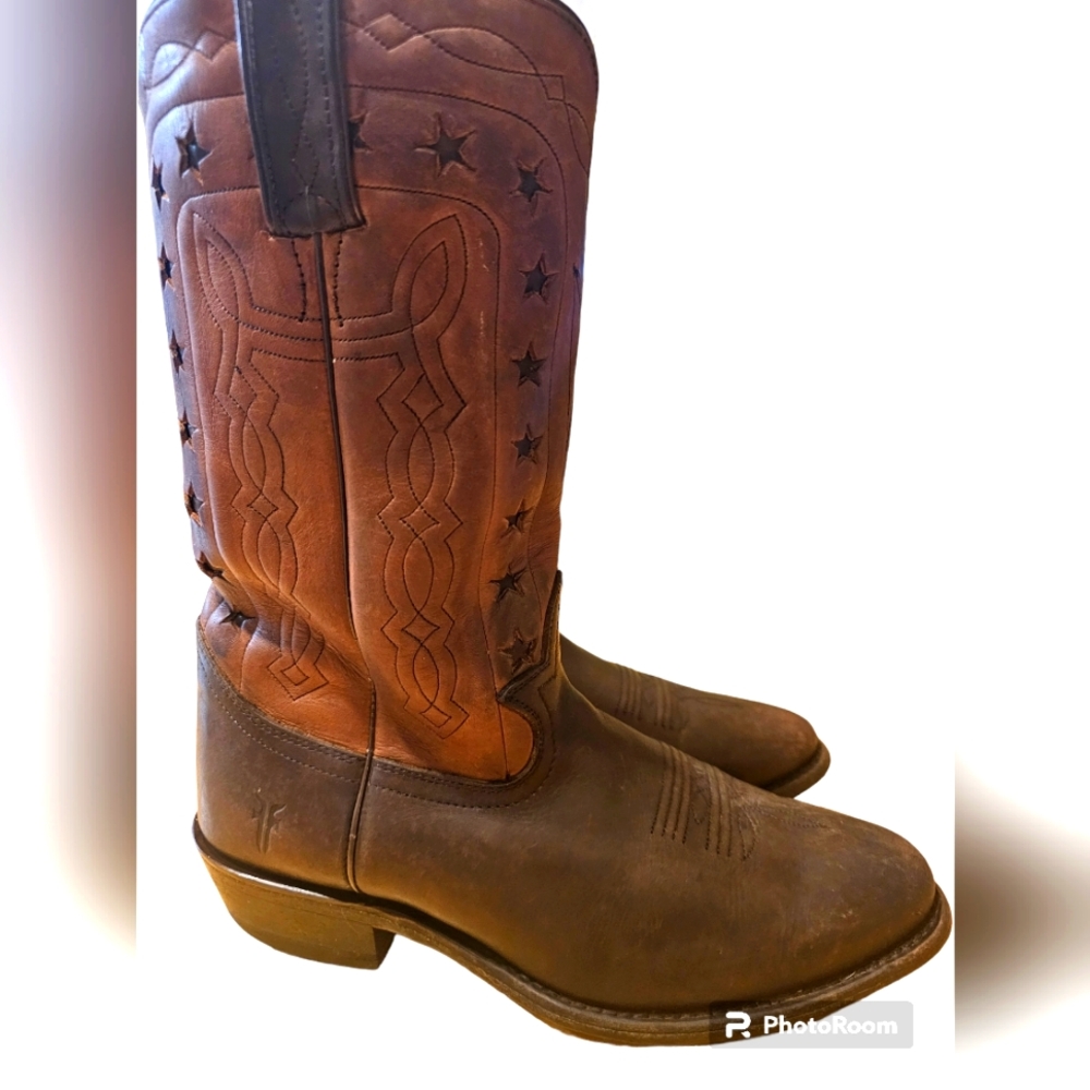 Frye Pull On Leather Boot Brown 8 D Western Cowboy Rodeo Star Boots Shoes  FRYE